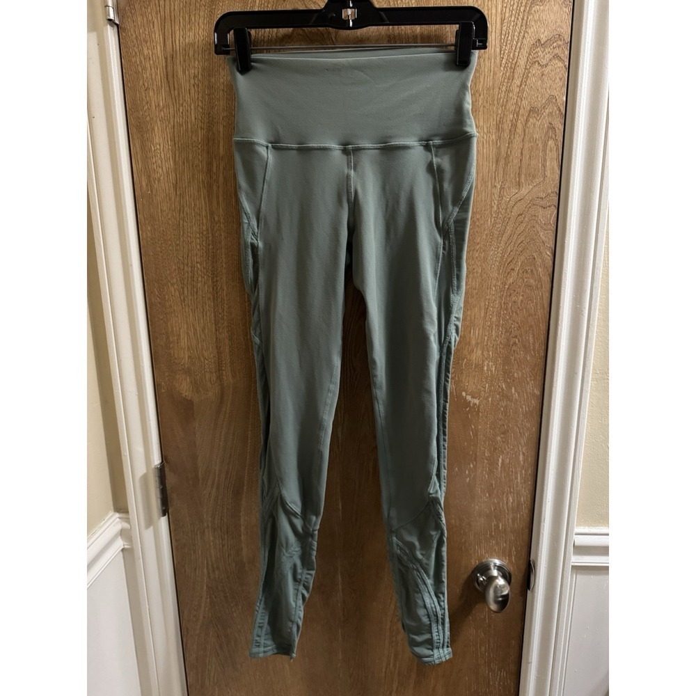 Alo Yoga Leggings Womens S Green Mesh Side Panel High Rise Athletic Gym RN 87370